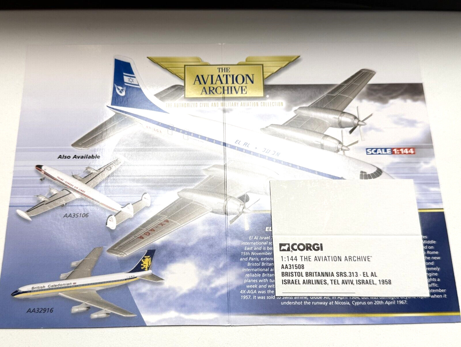 Corgi – AA31508 – Bristol Britannia Srs.313 – Israel Airlines 1958 – 1:144 Scale
