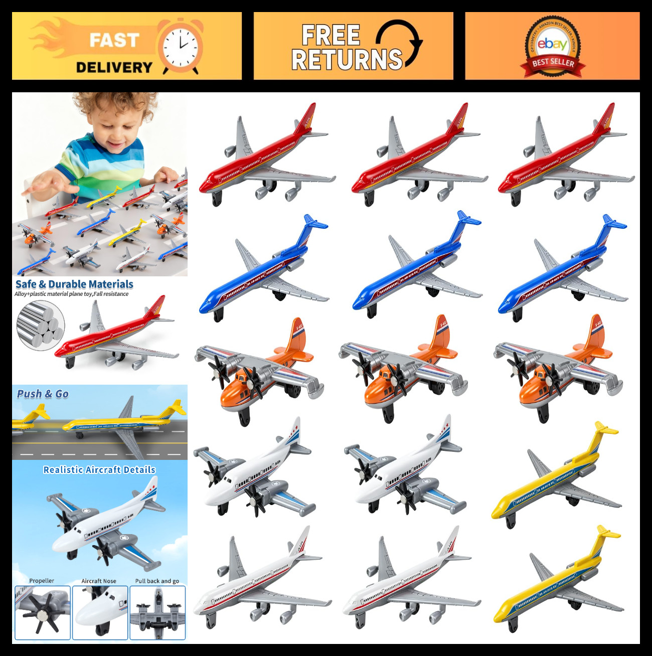 15PCS Diecast Airplane Toys for Kids, Alloy Model Planes, Party Favors & Gifts
