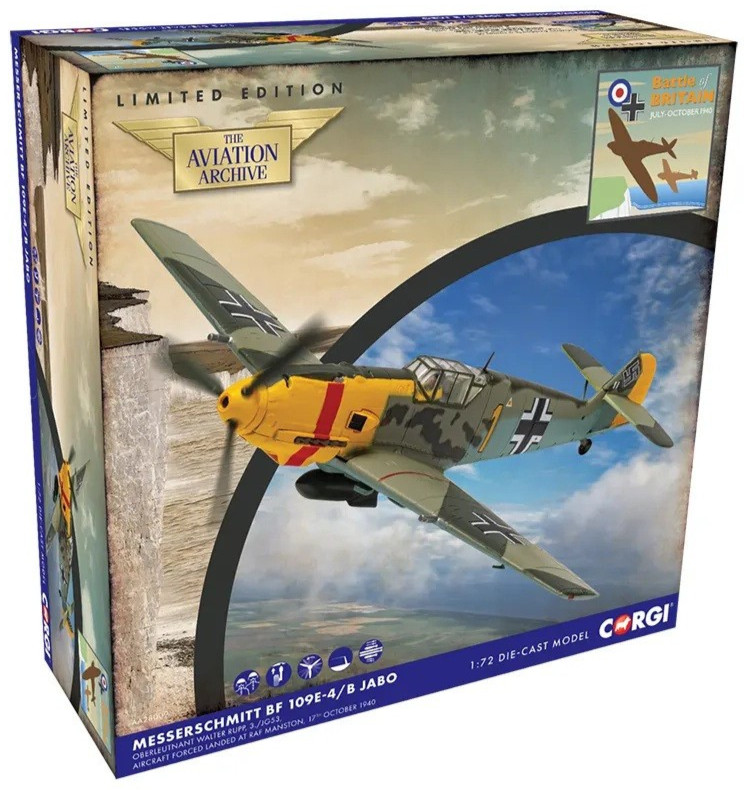 Corgi Messerschmitt Bf 109E-4/B Jabo – “Yellow 1” 1:72 Die-Cast Airplane AA28009
