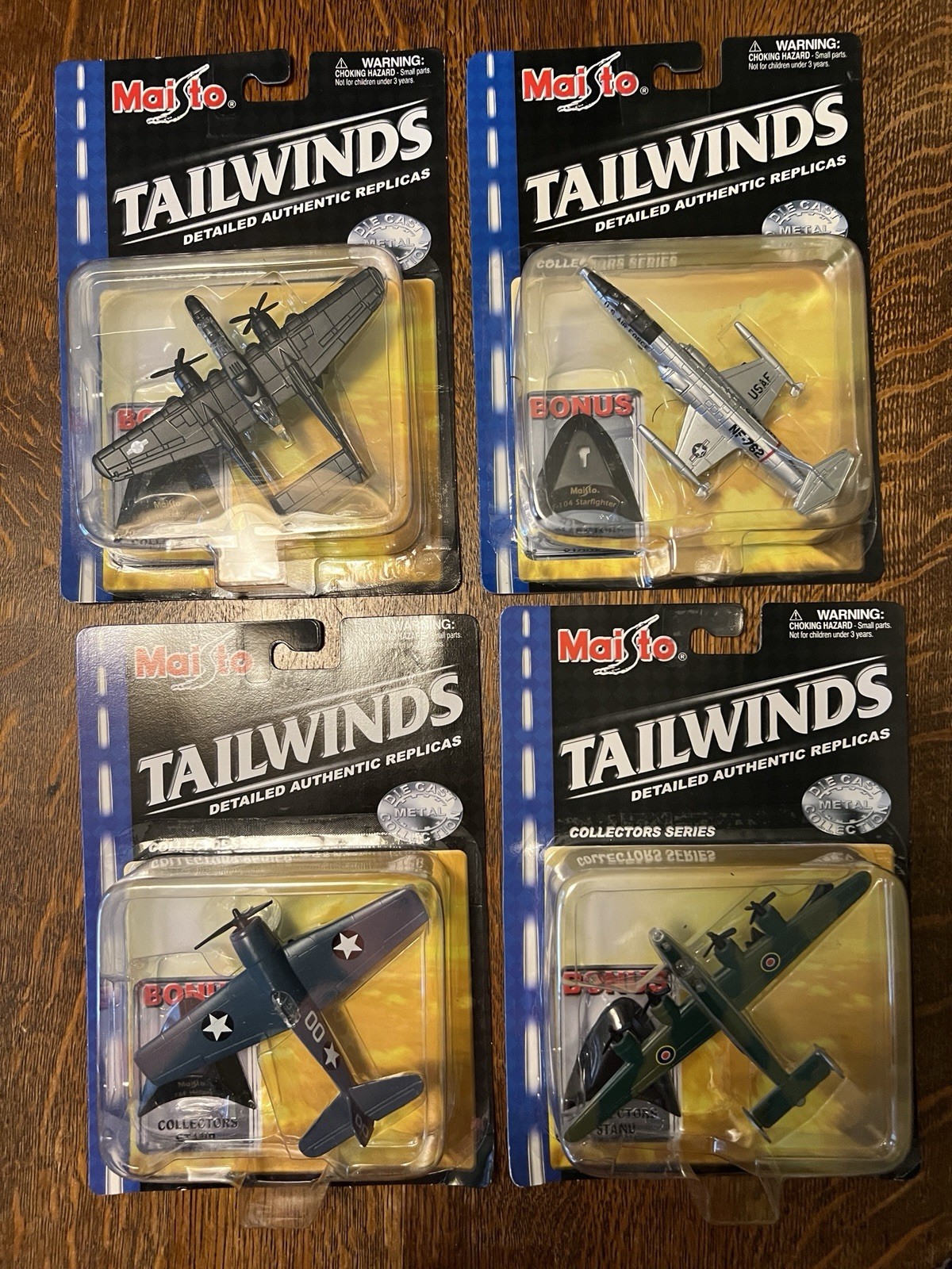 MAISTO P-61, F6F, B-24D, F-104 TAILWINDS Series Lot of FOUR Die Cast New