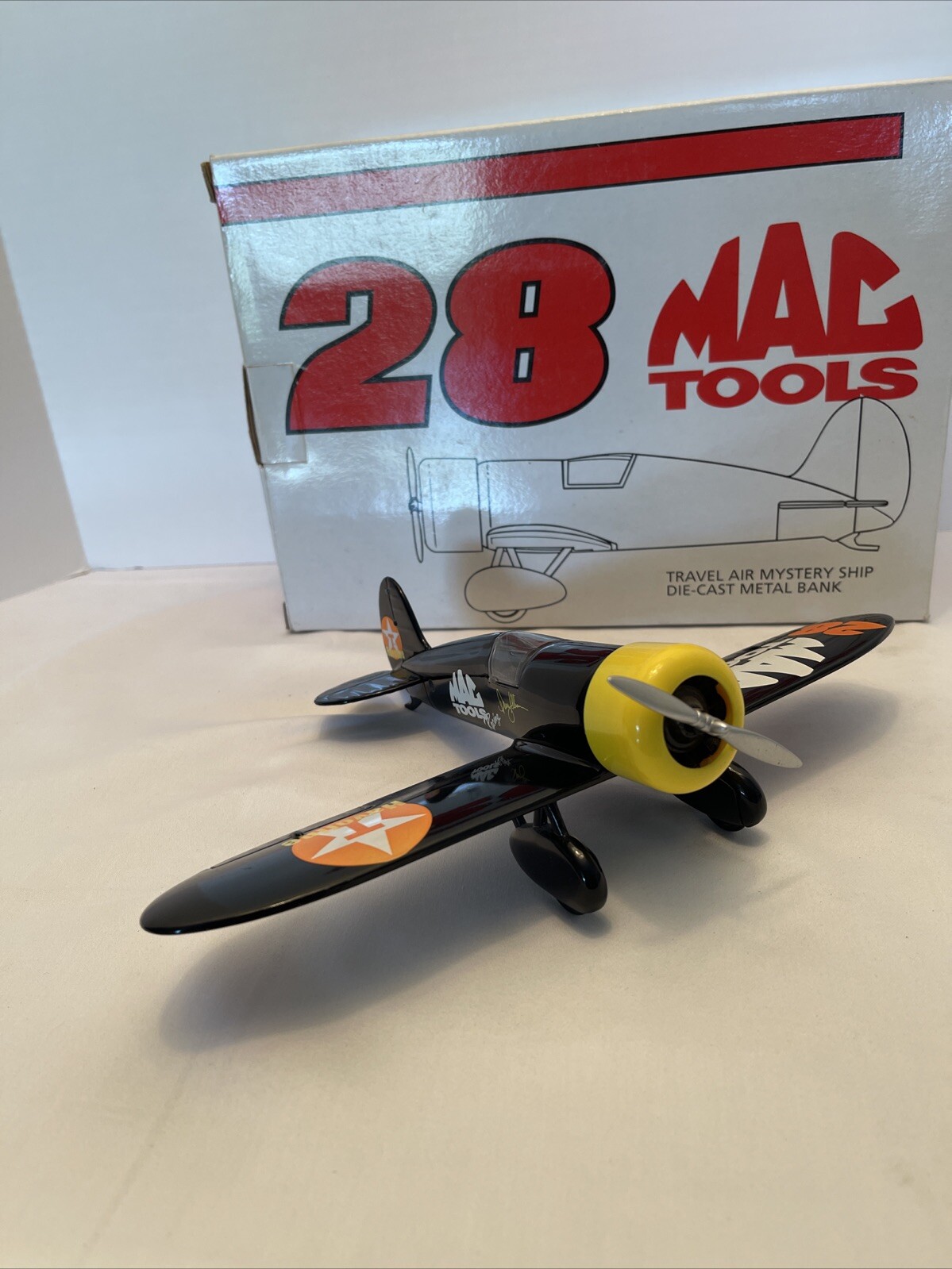 Davey Allison, Mac Tools, Travel Air Mystery Ship Diecast Airplane Bank Primo