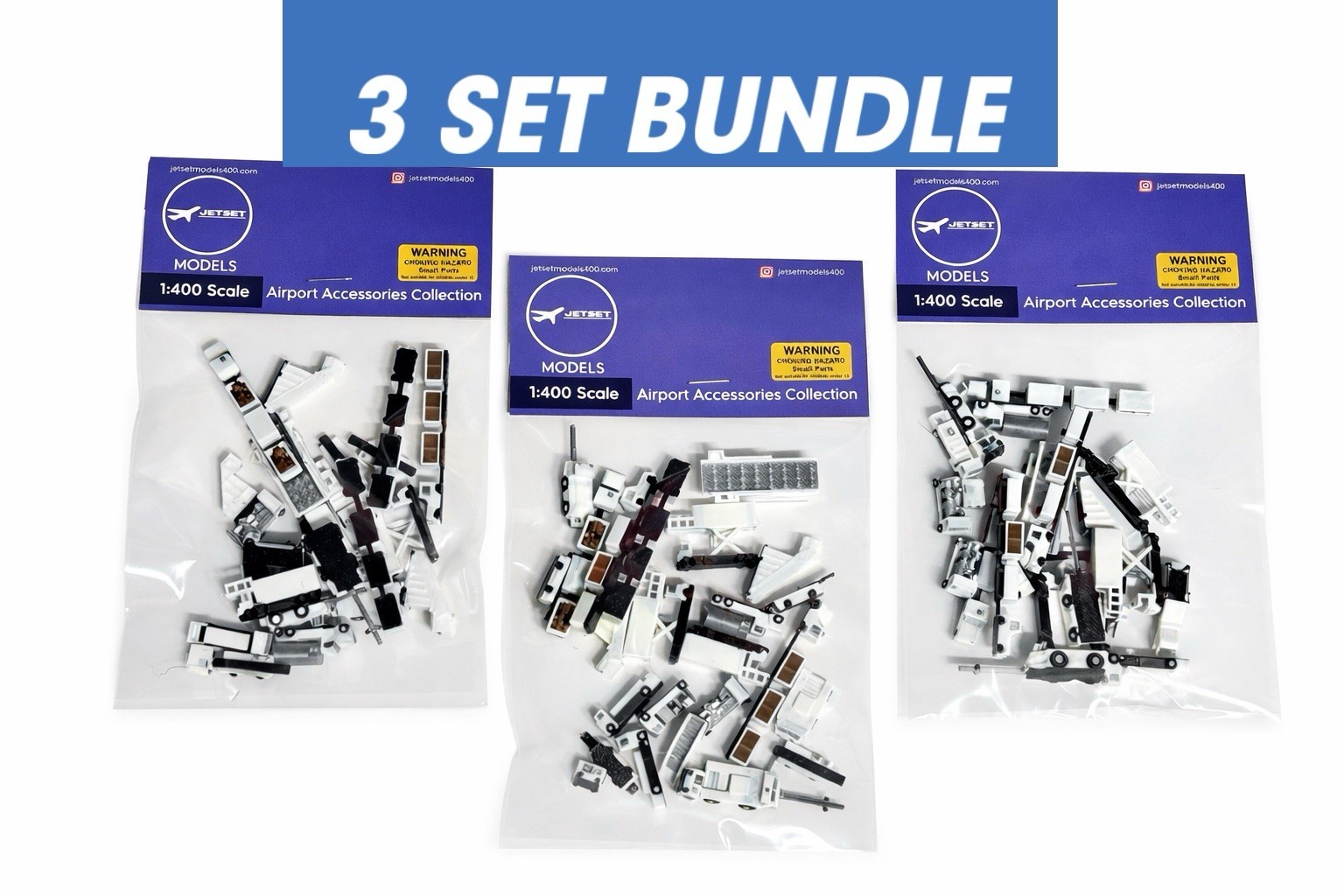 3 SET BUNDLE of 1:400 SCALE GENERIC GSE DELUXE: Airport Accessories