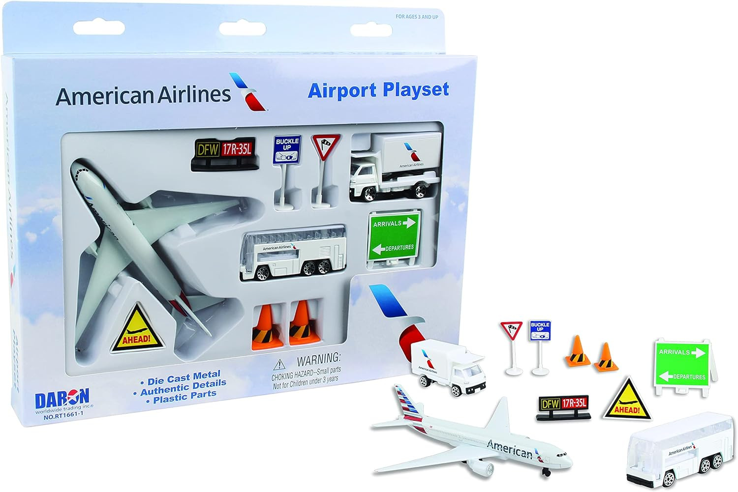 American Airlines Airport Playset with Die-Cast Metal Model Airplane with Plasti
