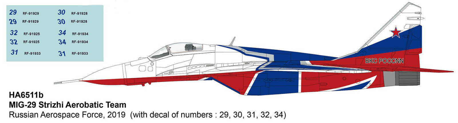 Hobby Master 1/72 Mikoyan MiG-29 Fulcrum Russian Strizhi Swifts MAKS 2019 6511B