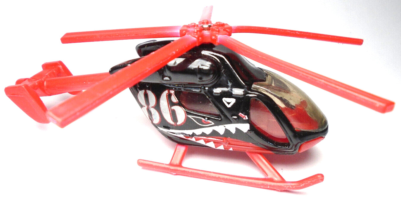 2011 MATCHBOX AIRBLADE #86 BLACK & RED 3 5/8″ DIECAST HELICOPTER W/ SHARK TEETH