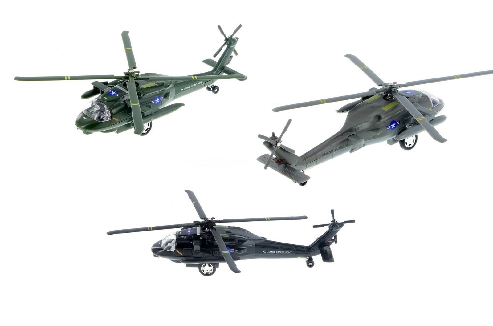 3PC SET: 8″ Black Hawk Helicopter Diecast Army Military Model Airplane Toy