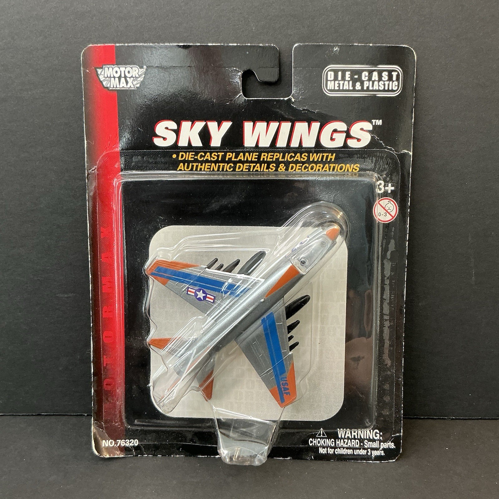 MOTOR MAX 2007 SKY WINGS USAF 20945 DIE CAST METAL & PLASTIC MILITARY PLANE