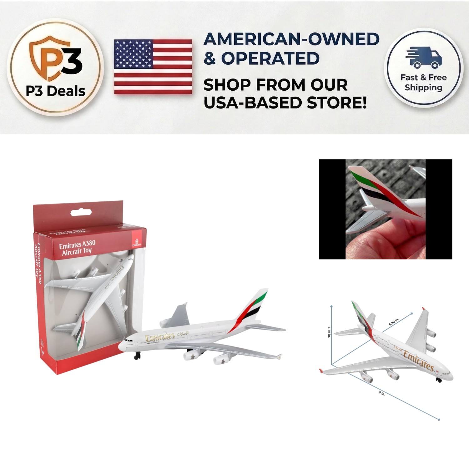 Portable Emirates A380 Die-Cast Model Plane – For Imaginative Play Ages 3+