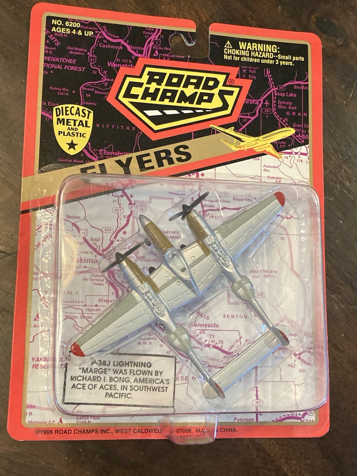 Vintage New 1996 Road Champs Flyers Diecast WWII Ace Bong P-38J Lightning Marge