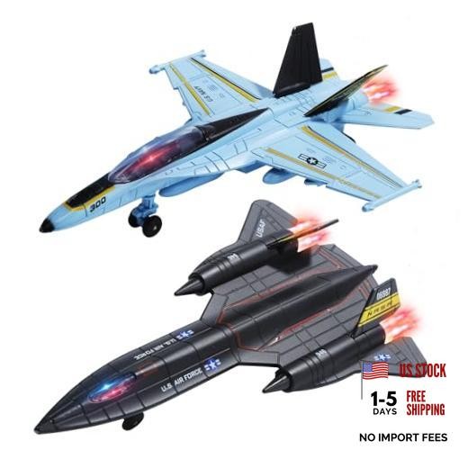 2 Diecast Fighter Jet Airplane Model Pull Back Plane Toy with Light & Sound |