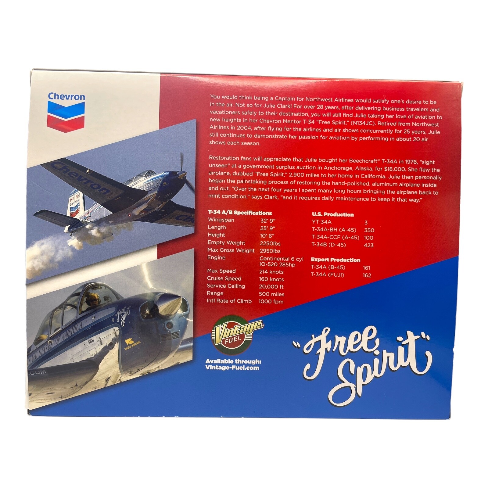 Julie Clark’s Chevron Mentor Beechcraft T-34 Free Spirit Diecast Airplane w/DVD