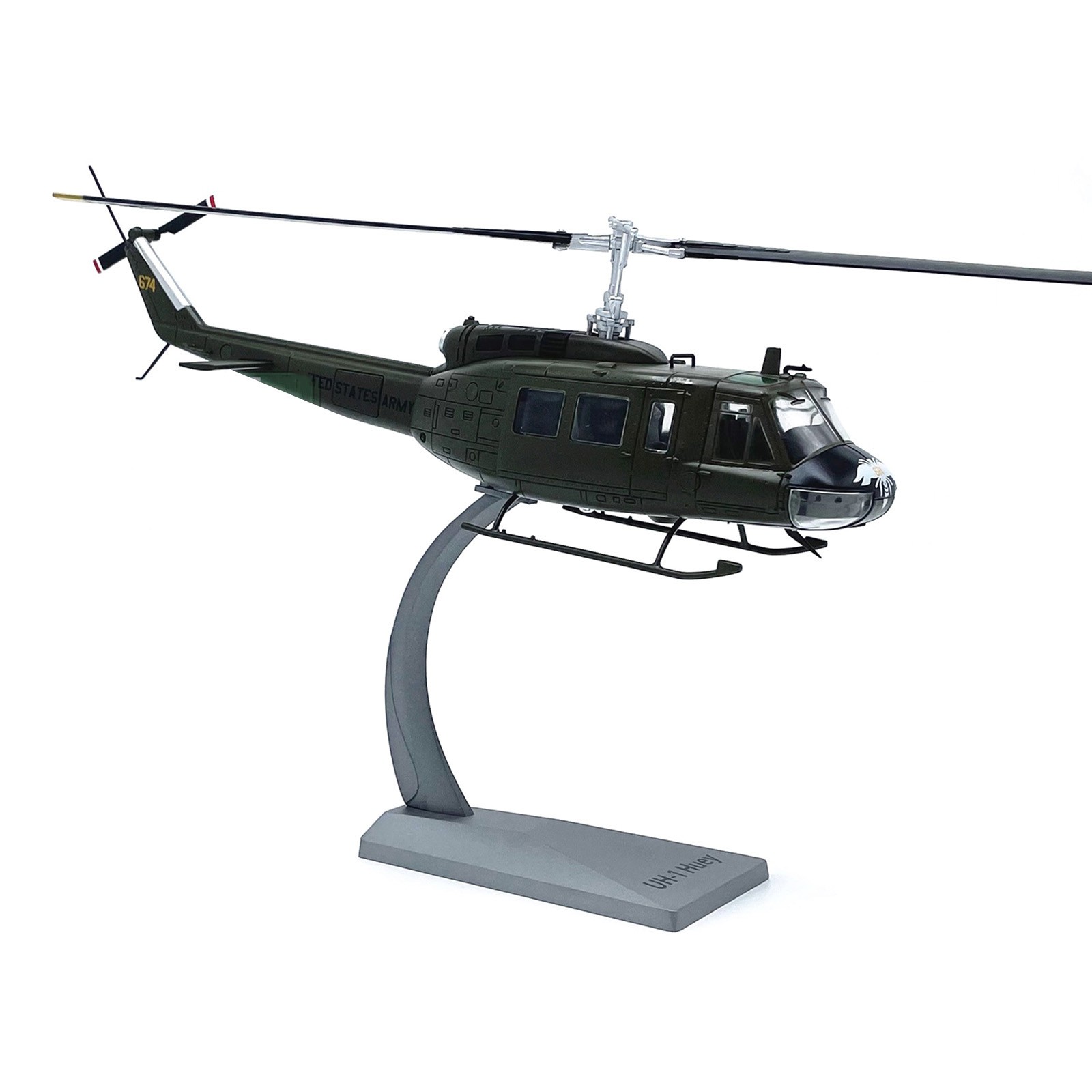 Authentic US Army Huey Helicopter Diecast Model 1:48 Scale with Rotating Blades