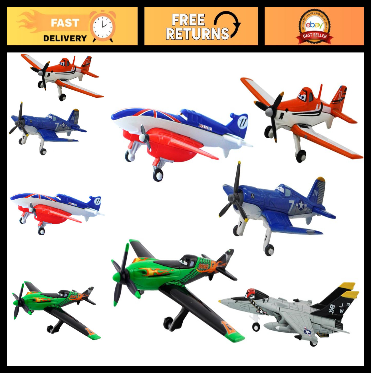 5 Pack Diecast Plane Models – Dusty, Skipper, Ripslinger, Bulldog, Echo Toys