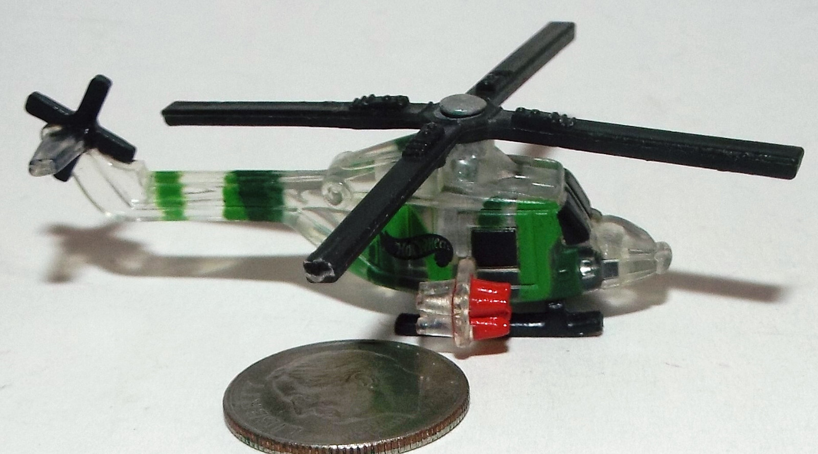 Small Micro Hot Wheels Plastic Military Westland Lynx Helicopter Clear/Green Cam
