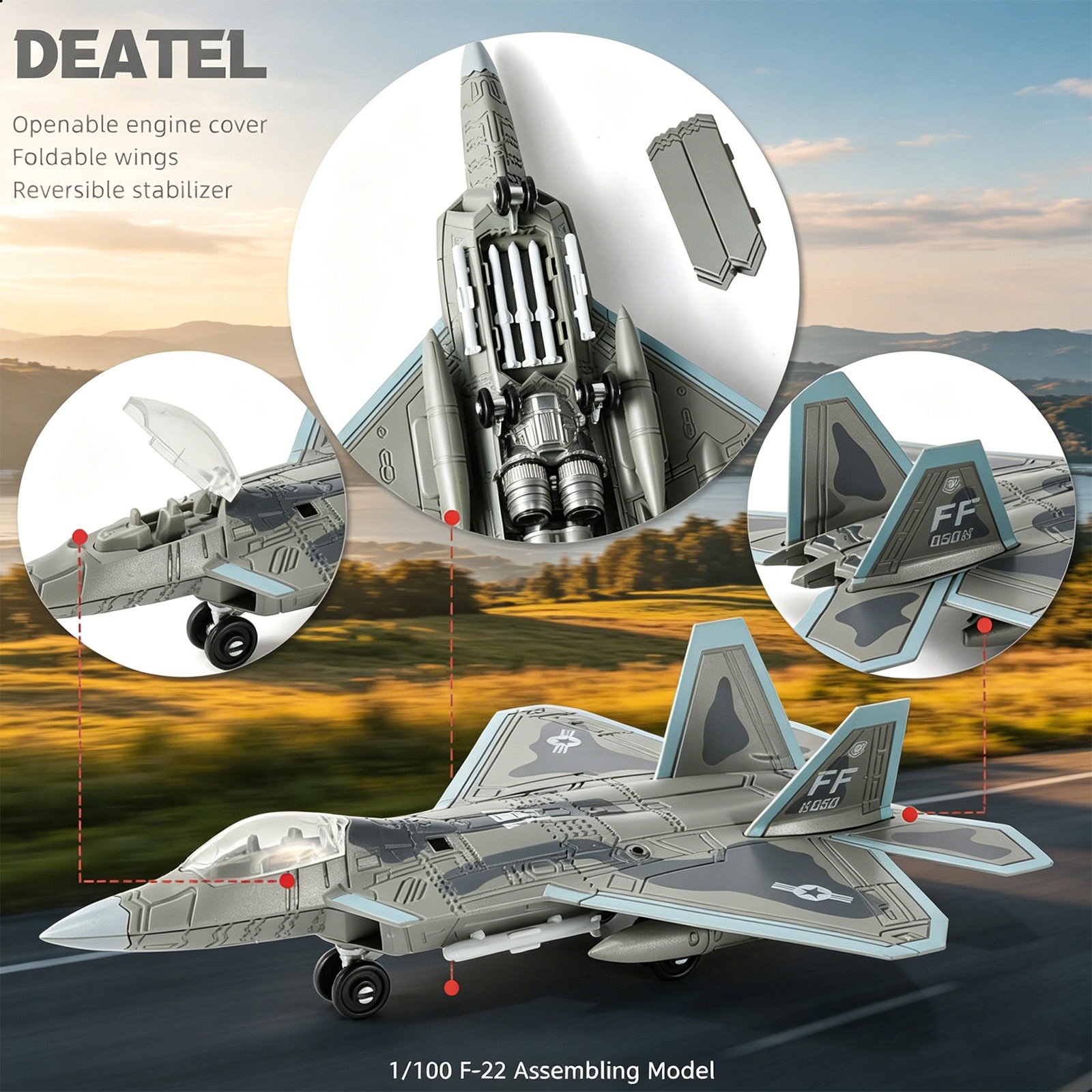 1/100 Scale F-22 Raptor Stealth Fighter Building Blocks Kit with Display Stand