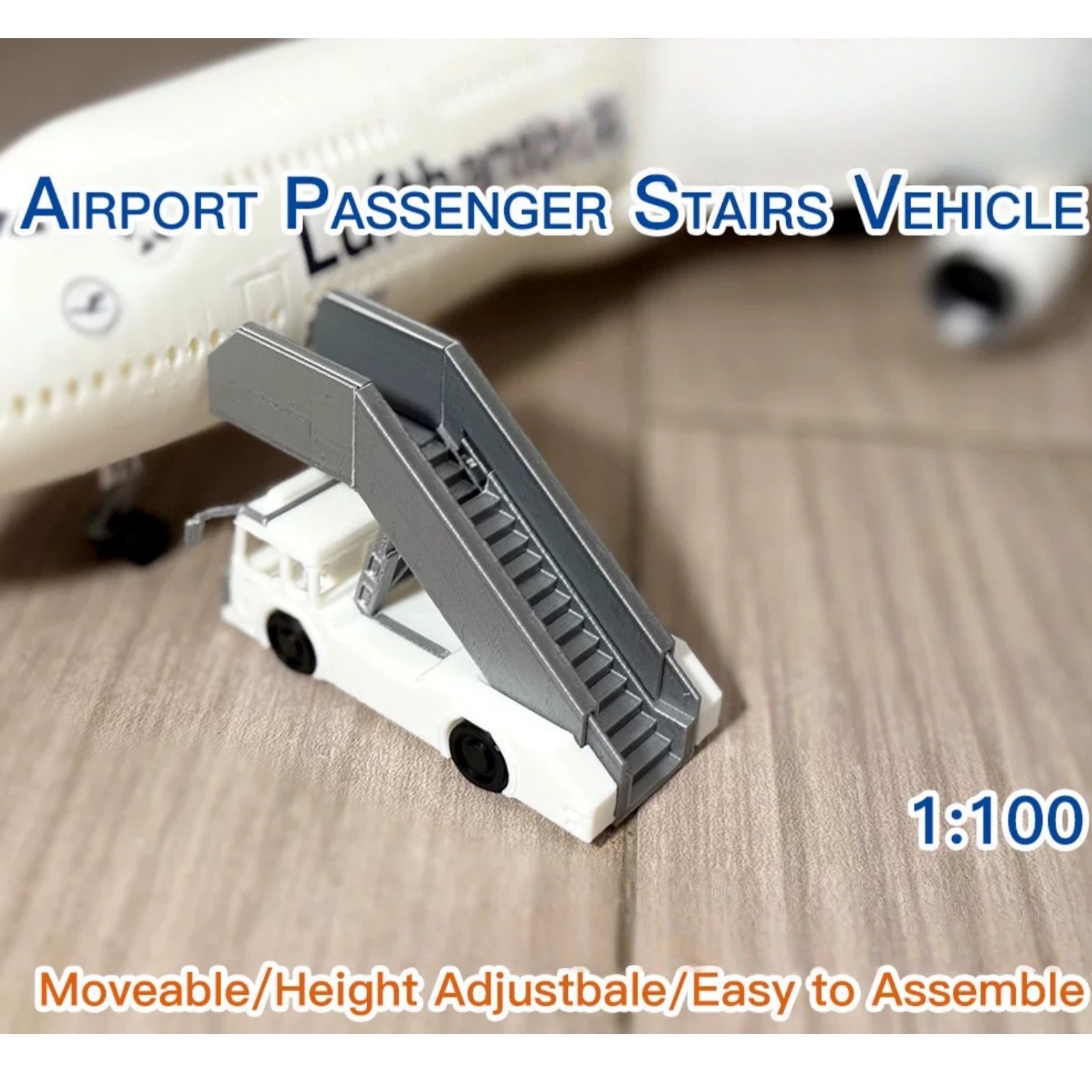 1/100 Airport Accessories Model Unassembled Passenger Stairs+Tugs+Luggage Cart