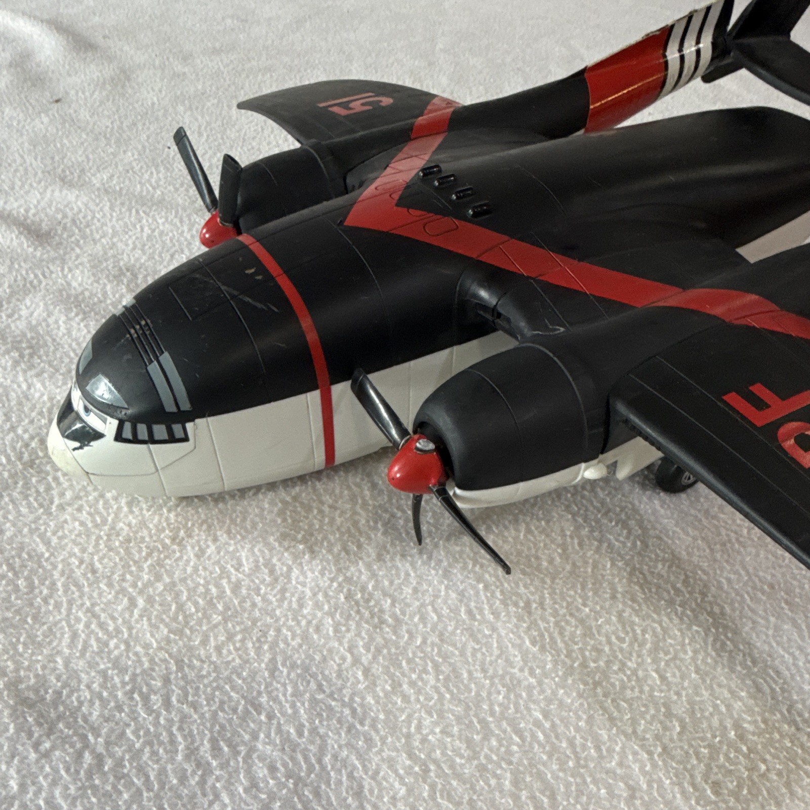 Black Red White Plastic Propeller Plane Toy Aircraft Marked PPF 51
