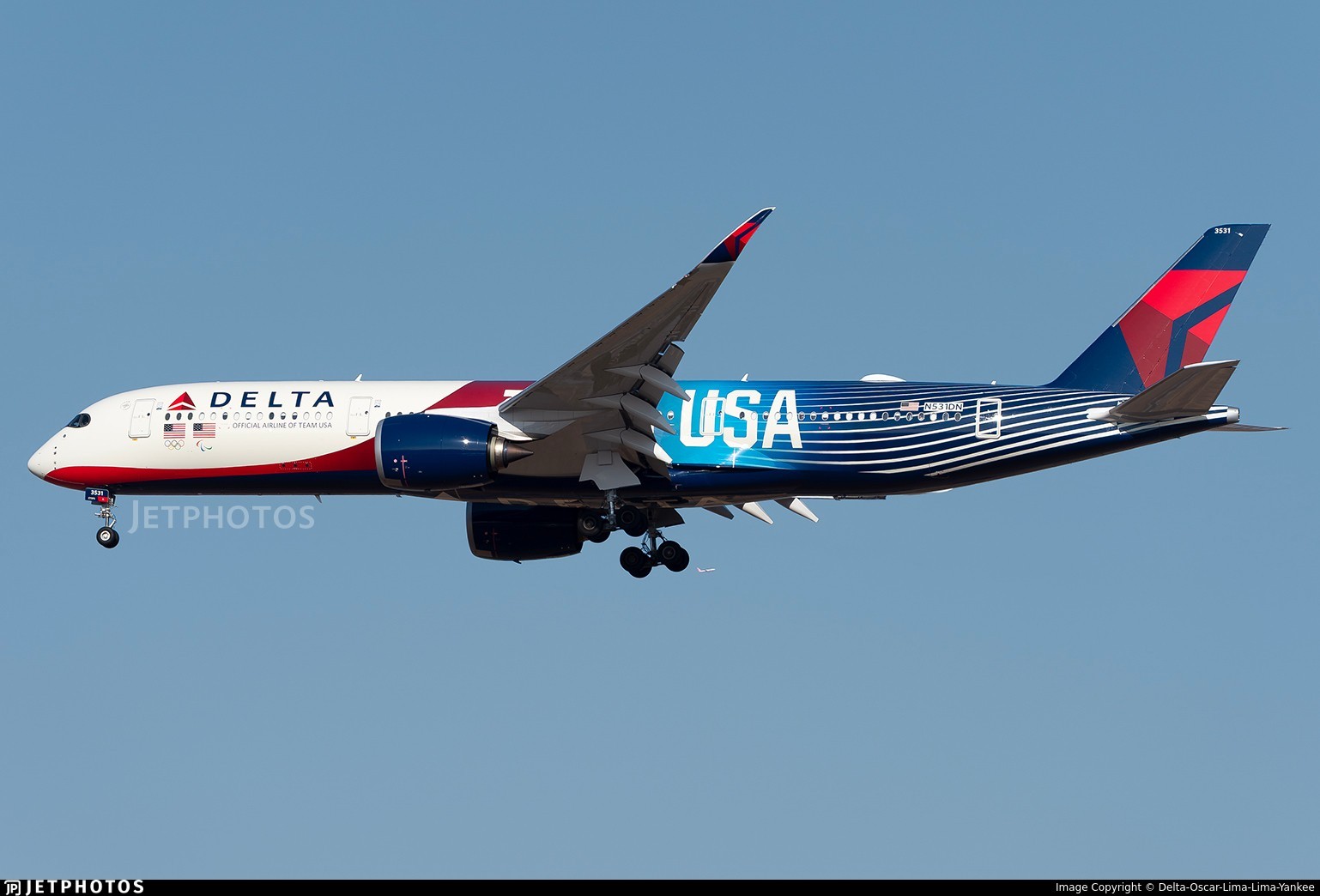 NEW GEMINI JETS 1:200 scale DELTA AIRLINES A350-900 TEAM USA 2026 OLYMPIC N531DN