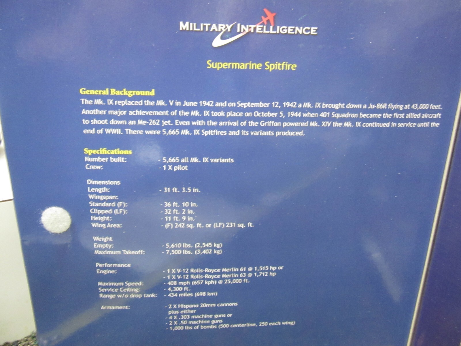 Supermarine Spitfire Mk. IX Airplane Plane diecast 1:48 Hobby Master Air Power