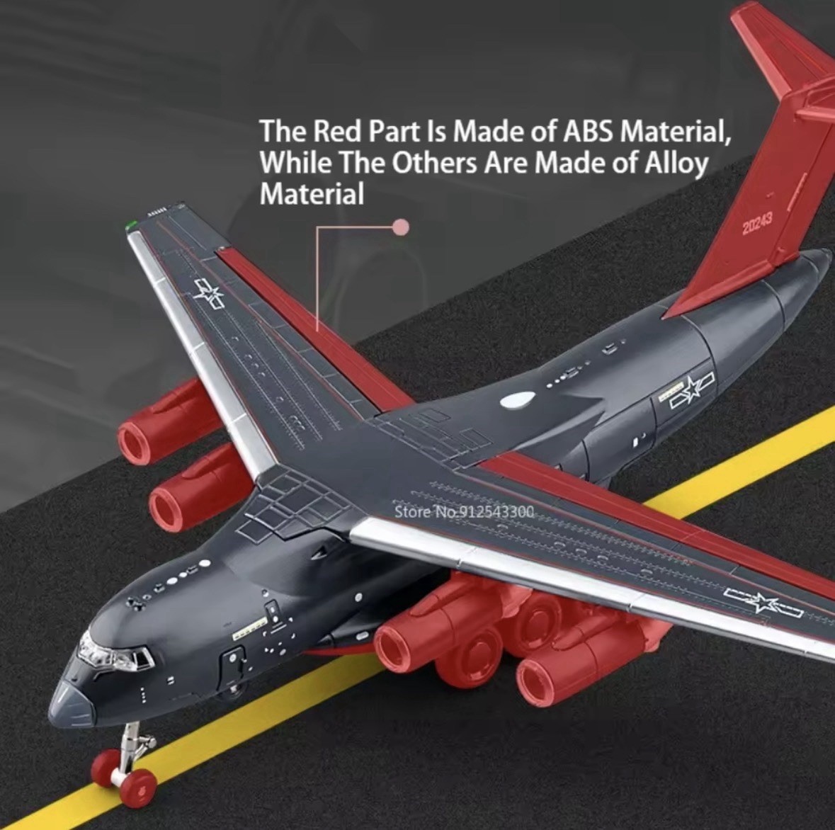 1:180 Y-20 Transport Aircraft Model With Metal Body, Foldable Wheels & Lighting