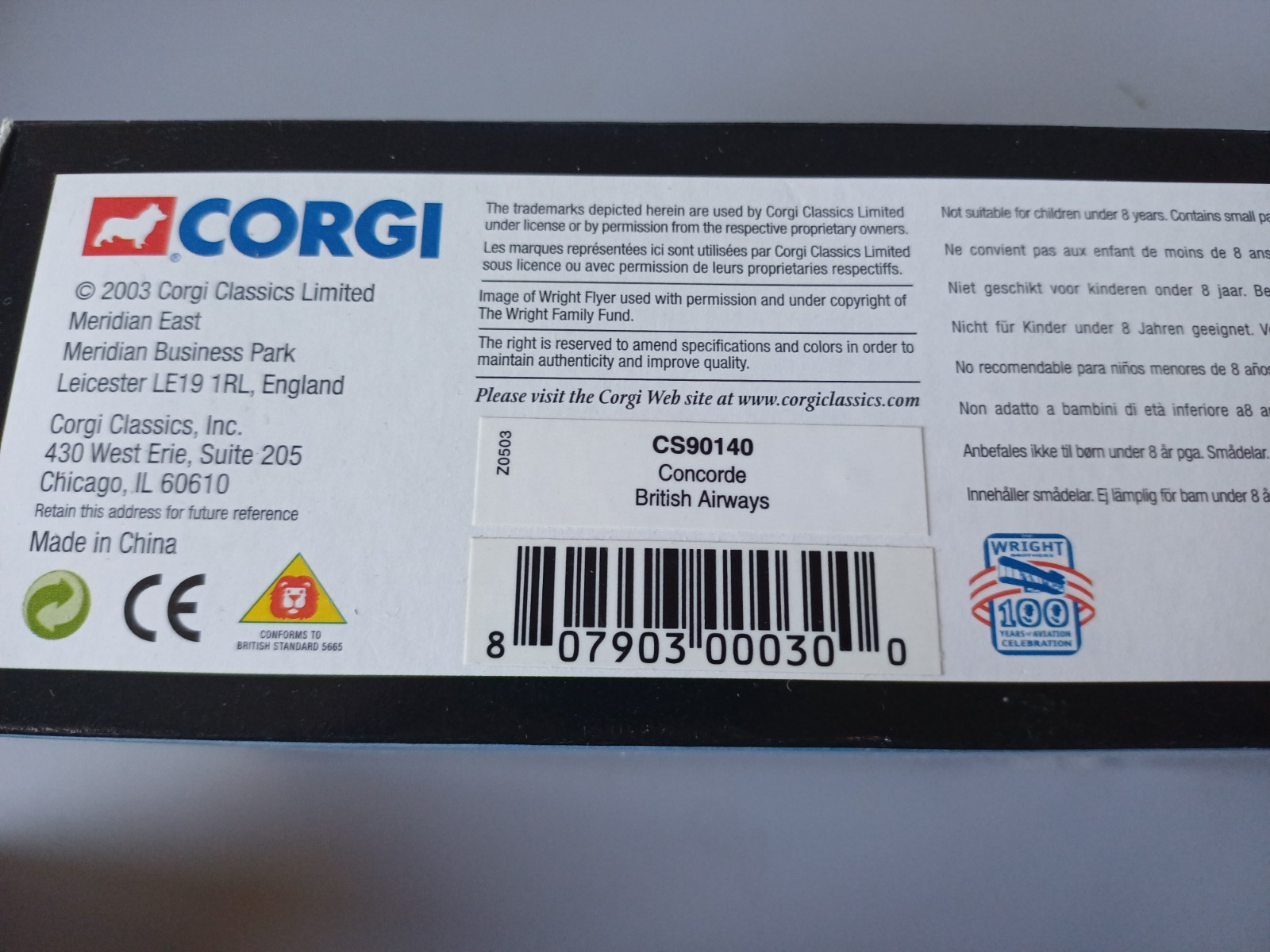Corgi Showcase 100 Years Flight CS90140 Concorde British Airways