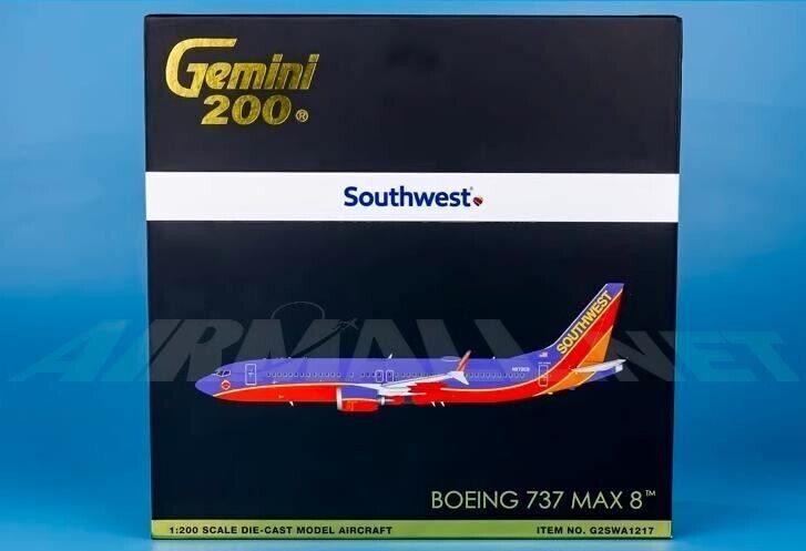 1:200 GeminiJets SOUTHWEST BOEING 737 MAX 8 Passenger Airplane Diecast Model