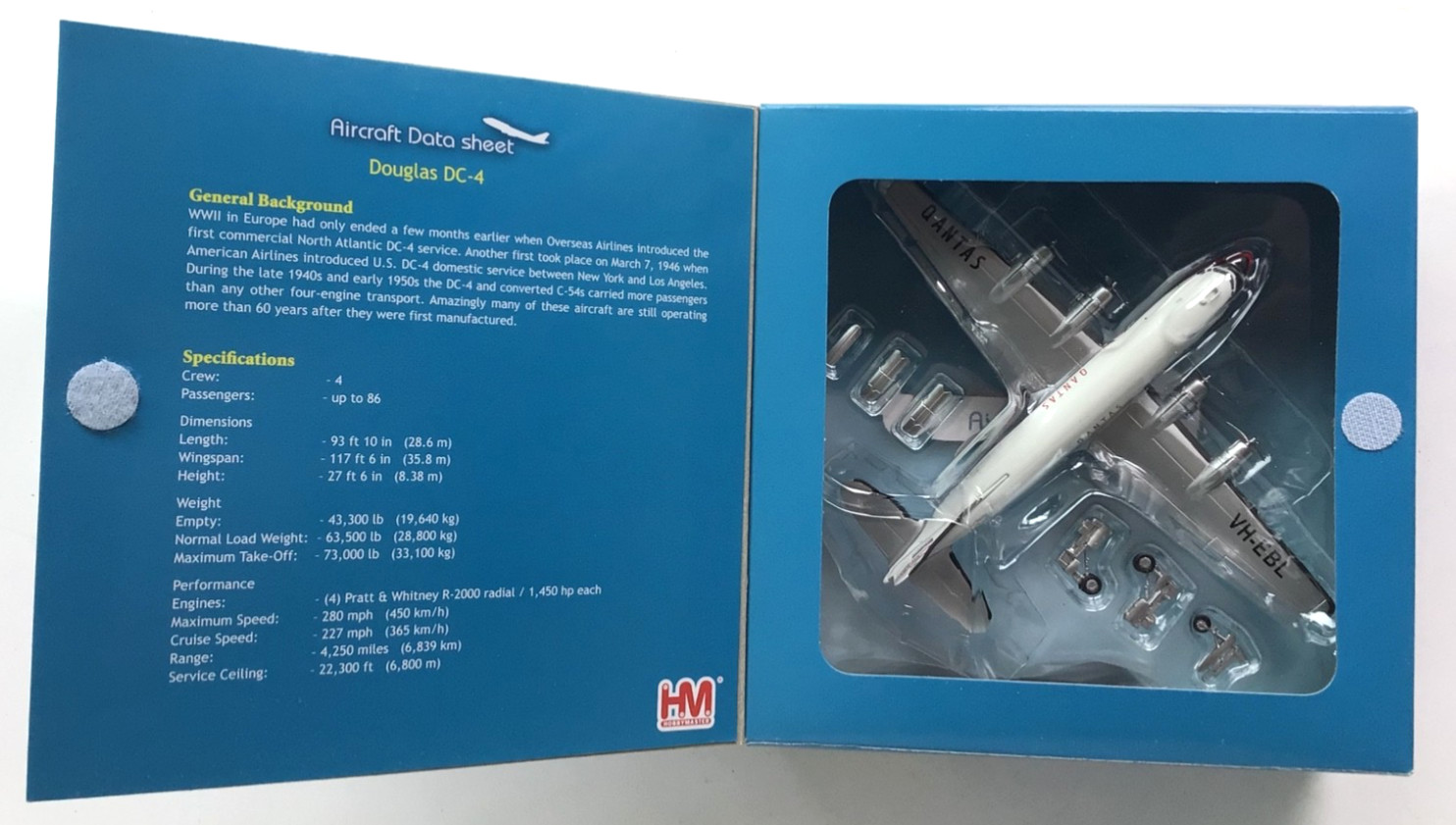 Hobby Master HL2005 Douglas DC-4 Quantas VH-EBL Hong Kong Trader 1:200 Diecast