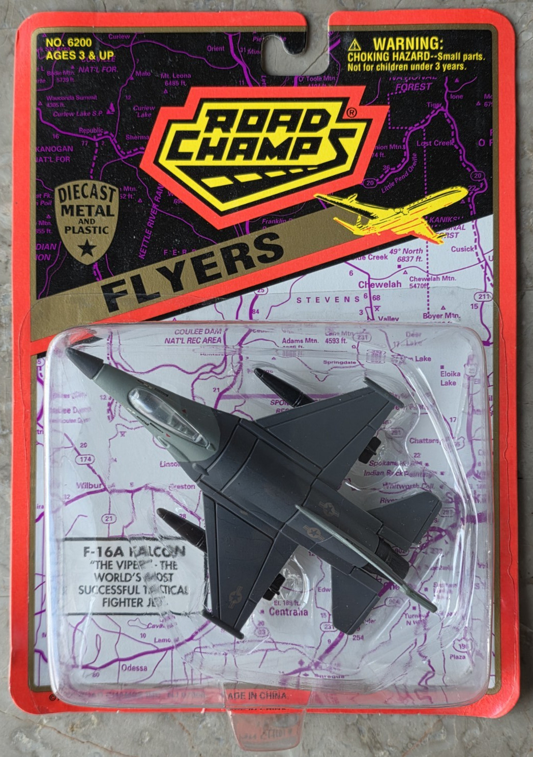 Vintage New 1996 Road Champs Flyers Diecast F-16A Falcon Military Jet Fighter