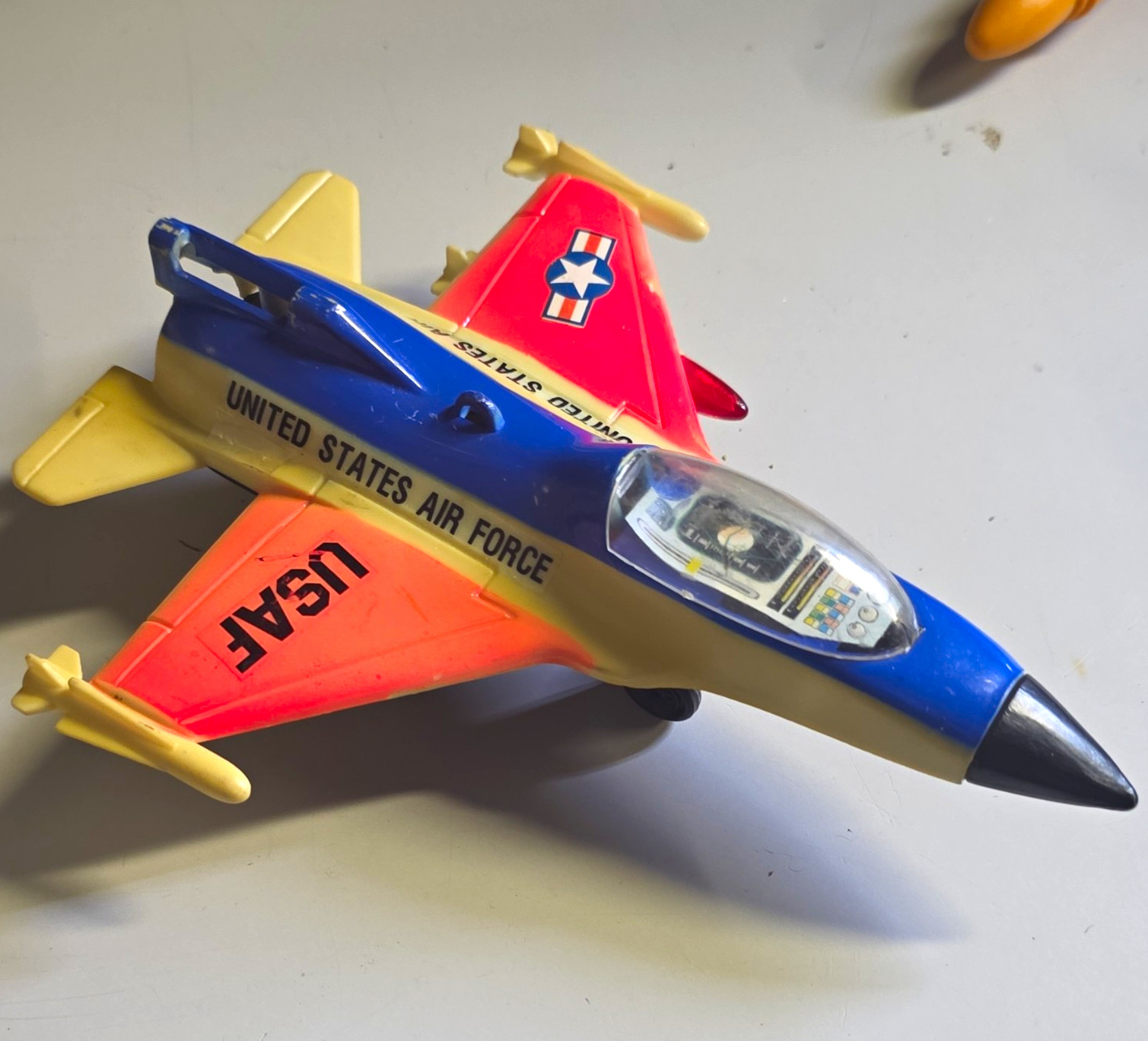 USAF Military Jet Airplane Plastic Toy Model Plane Blue/White/Orange/Black