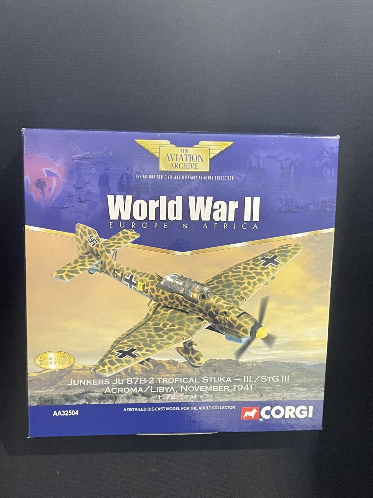 Corgi AA32504 Junkers JU 87B-2 Tropical Stuka II/STG III Acroma/Libya Airplane