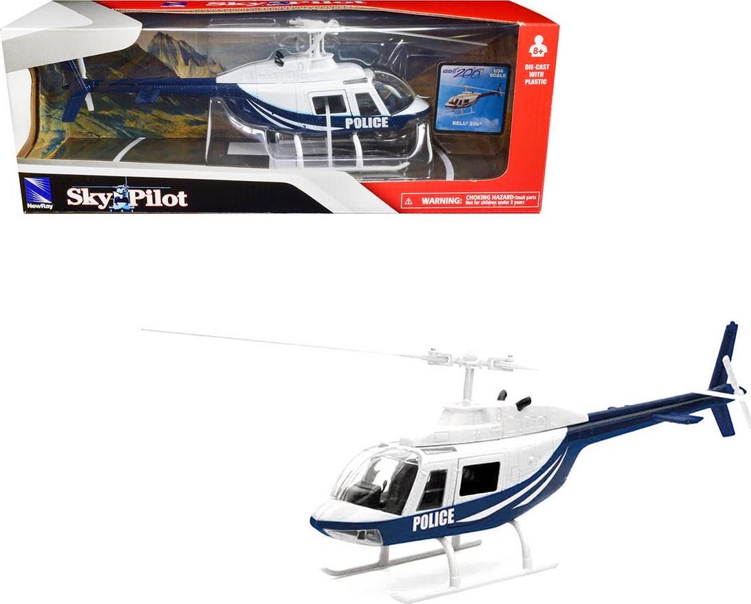 Bell 206 Helicopter Dark Blue and White Police Sky Pilot Series 1:34 by New Ray