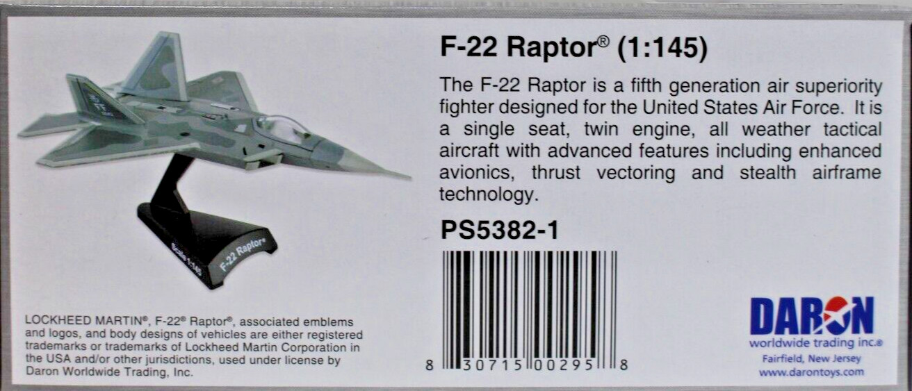F-22 RAPTOR LOCKHEED MARTIN USAF 1/145 POSTAGE STAMP PS5382-1 NEW IN BOX