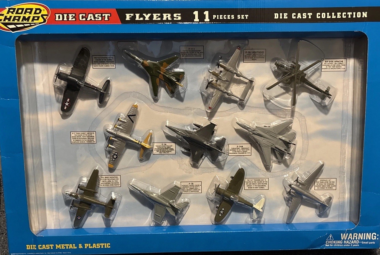 Road Champs Flyers die cast 62115. 11 piece military airplane set Original Box