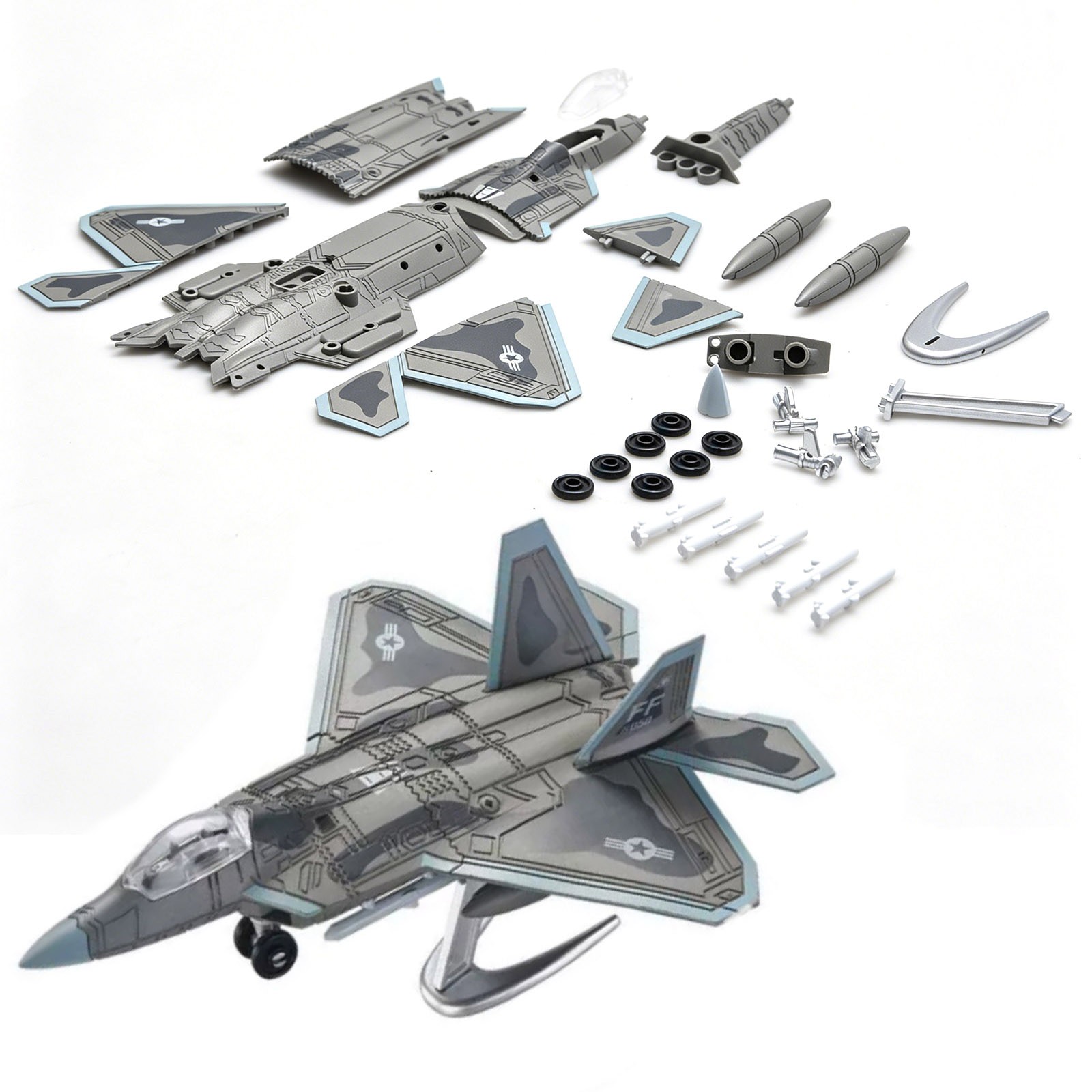 1/100 Scale F-22 Raptor Stealth Fighter Building Blocks Kit with Display Stand
