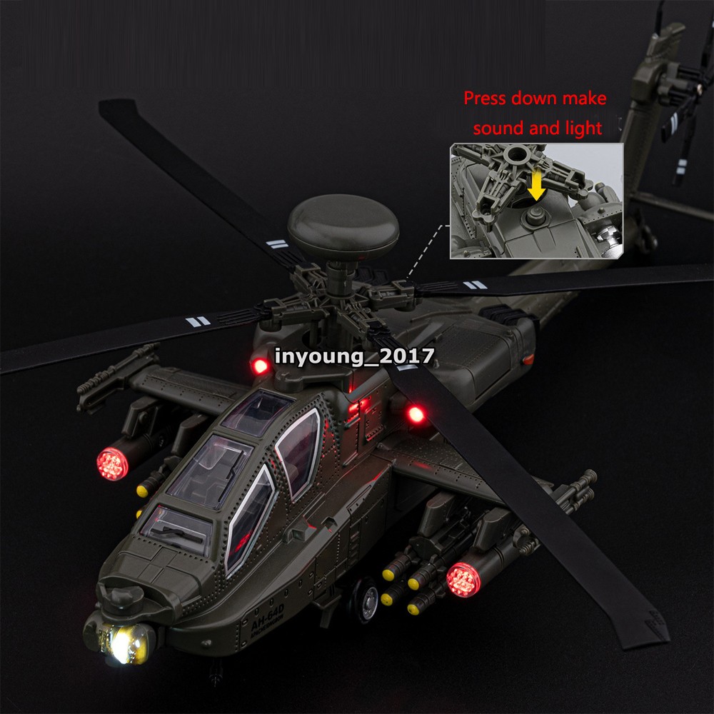 Boeing AH-64D Apache Helicopter Model Diecast Army Military Toy Airplane Green